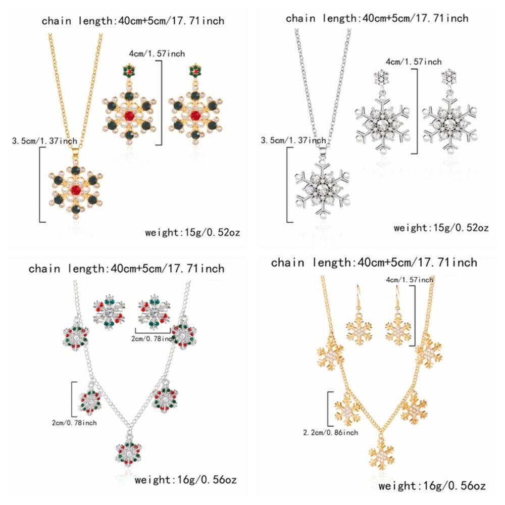 Zinc Zinc Zinc Alloy Xmas Dangle Earrings Rhinestone Snowflake Necklace Christmas Jewelry Set  Gift