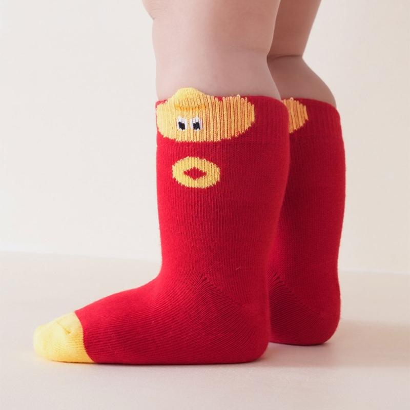 5 Pairs Breathable Infant Socks Fun Cartoon Prints Moisture Wicking New Year'S Socks For Daily Activities