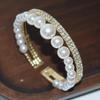 Hot Sale Baroque Crystal Pearl Opening Bracelet Gold and Silver Color Rhinestone Multi-Layer Bridal Wedding Jewelry