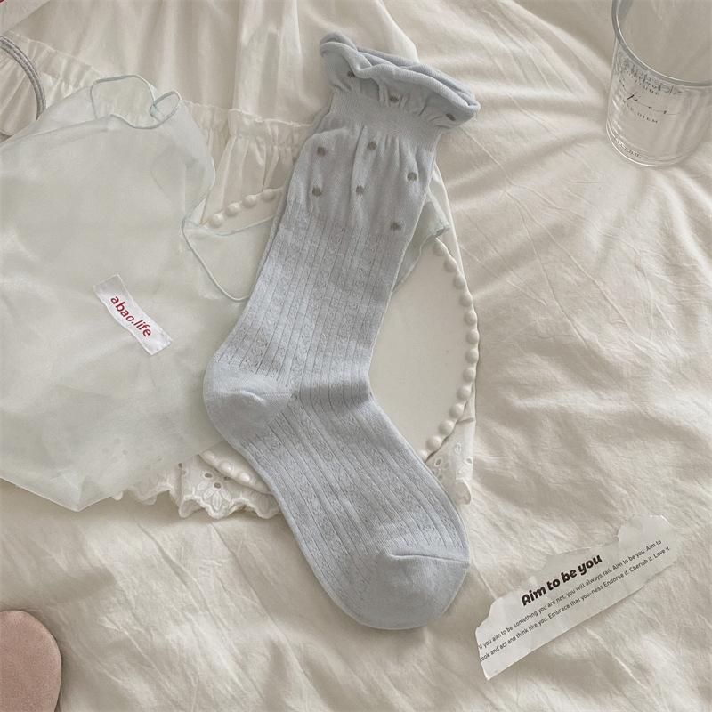 Women's Spring and Summer Thin Wooden Ear Edge Wave Point Hollow Breathable Pile Socks