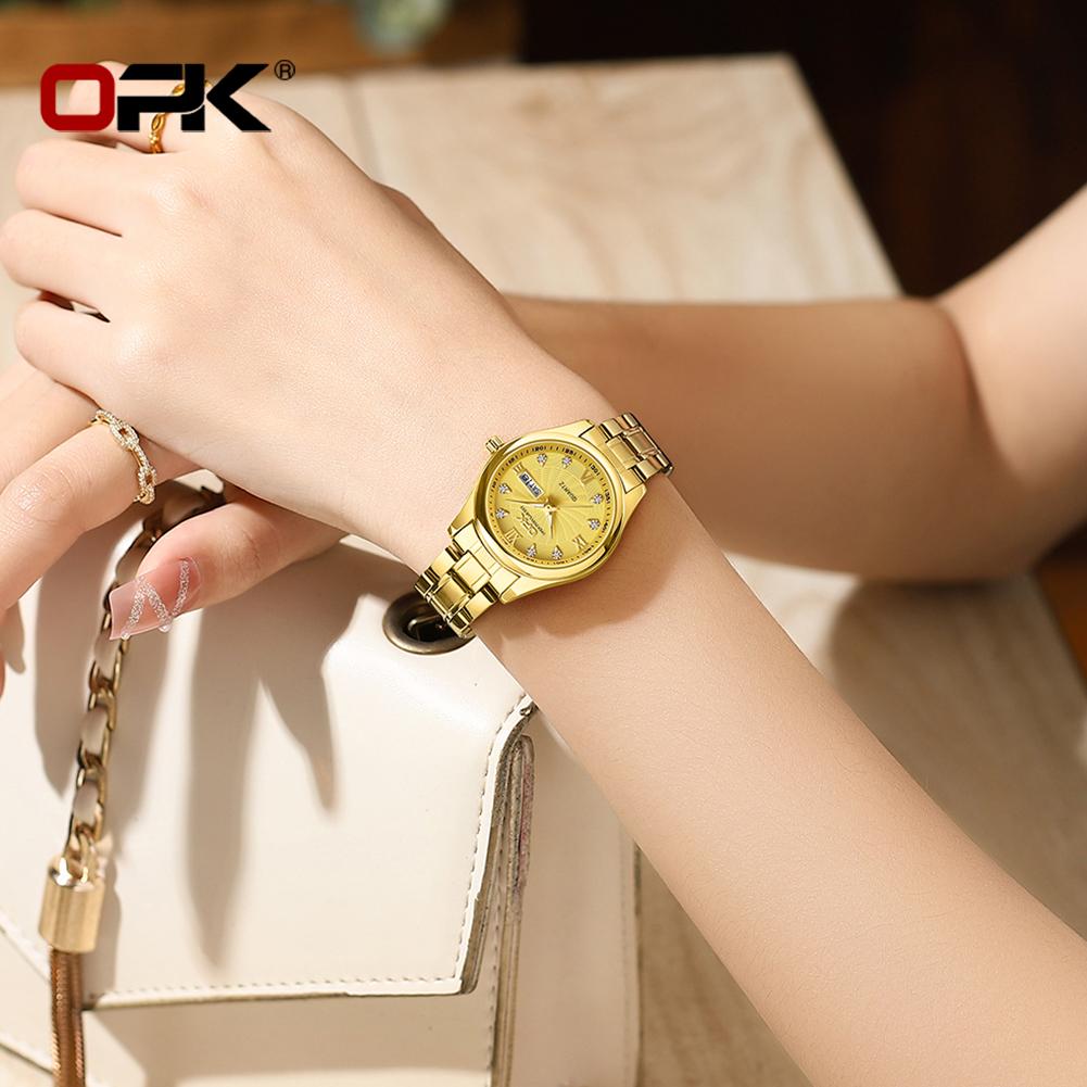 OPK 8103 Classic Luxury Ladies Wristwatch Waterproof Dual Calendar Steel Strap Luminous Original New Quartz Women's Watches