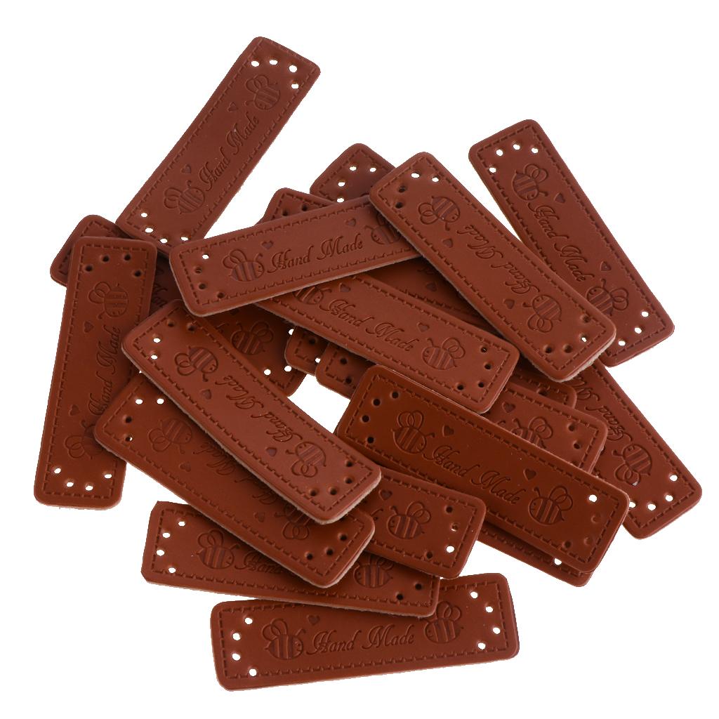 20 Pcs PU Leather Labels Handmade Embossed Tags DIY Sewing Embellishments Craft