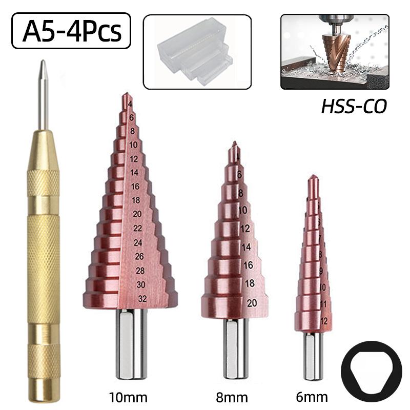 Wiertło stopniowe HSS M35 kobaltowe Rowek spiralny Hex Narzędzie do wiercenia ze stali nierdzewnej Broca Metalowy wiertło do otworów Drewna Stożek wiertniczy Otwór wiertniczy