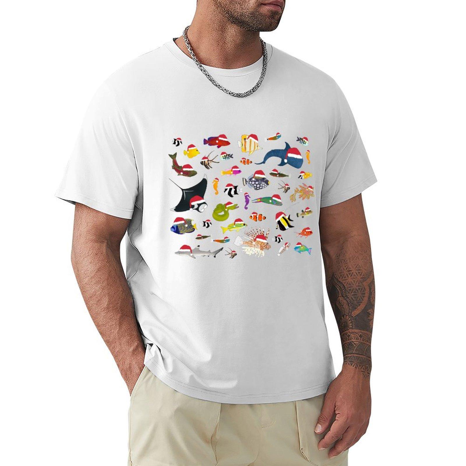 Christmas Fish TShirt anime stuff clothes t shirts for men graphic S