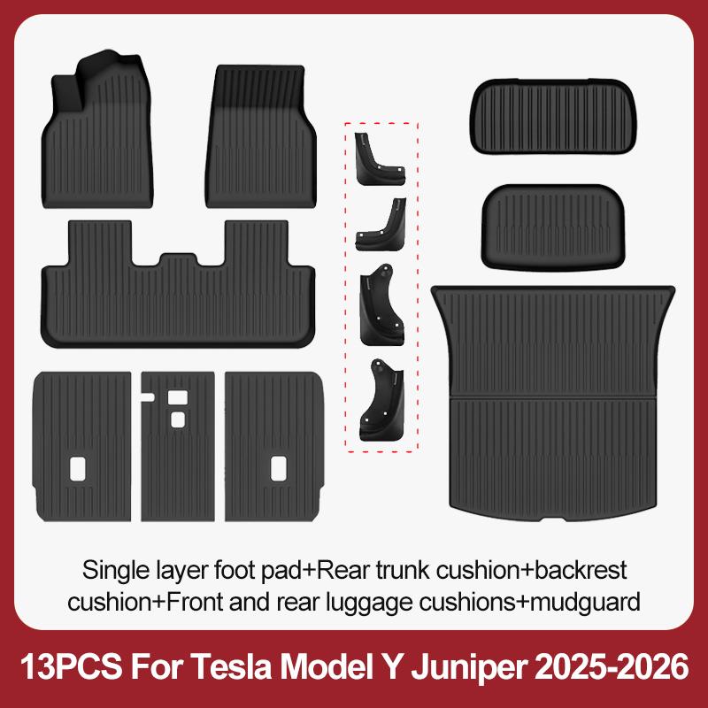 Car Floor Mats For 2026 2025 New Tesla Model Y Juniper All Weather TPE Floor Mat Cargo Liner Rear Trunk Mat Frunk Backrest Mats