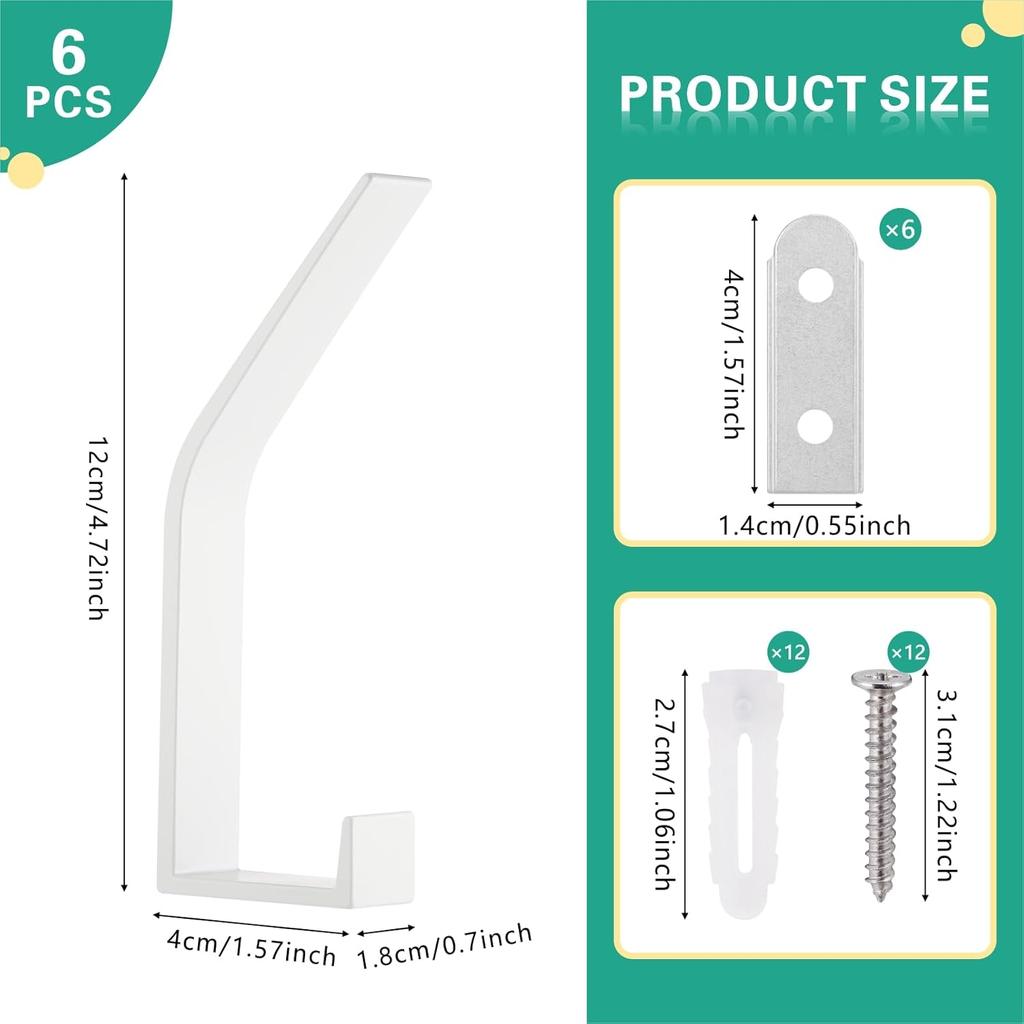 Coat Hooks Wall Mounted White 6 Pack for Jackets Towels Bags – Suitable for Any Room