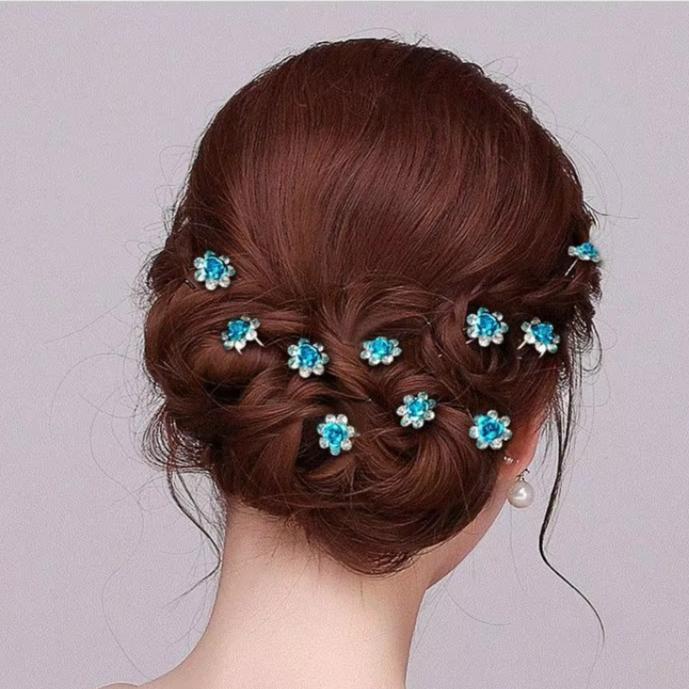20Pcs/set Women U-shaped Hair Fork Pin Crystal  Rose Flower Hair Clips Rhinestone Hair Stick Wedding Bridal Jewelry Headwear Gift