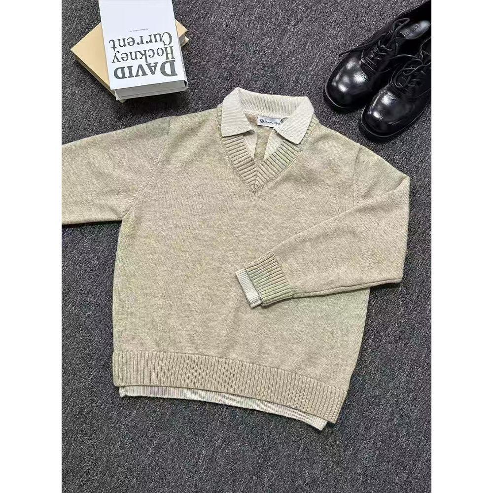 Men s Retro Color Block Lapel Knit Sweater - Winter Base Layer Knitwear 3XL
