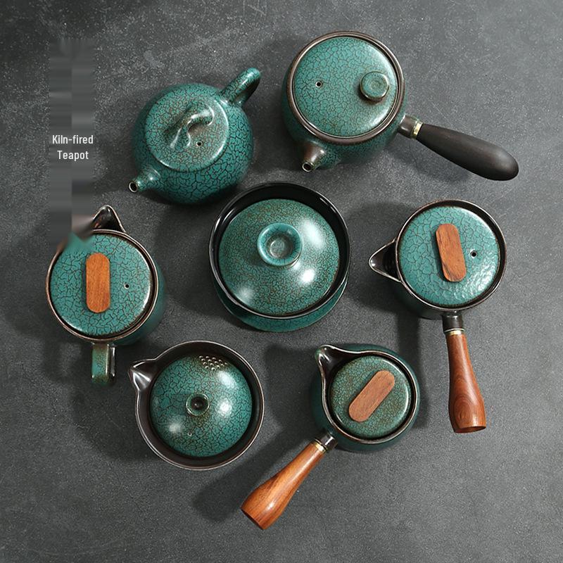 Retro Japanese Green Glaze Teapot with Side Handle - Ceramic Kung Fu Tea Set for Home Use