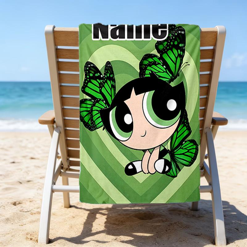 1pc The Powerpuff Girls3 Beach Towel with Custom Name, Beach/Swimming/Bath/Picnic/Camping Towel, Suitable for Seaside Beaches