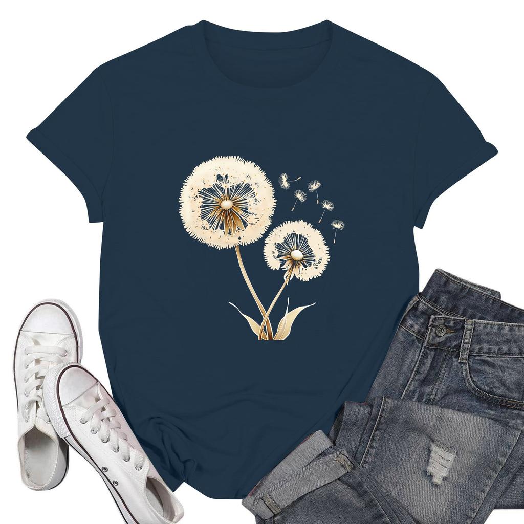 Women's Fashion Casual Printed Short Sleeve Round Neck Pullover Tops