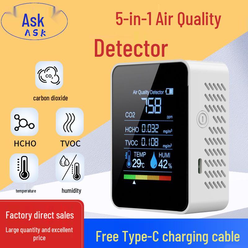 Carbon Dioxide Detector: CO2, PM2.5, PM1.0, Formaldehyde, TVOC, Temperature & Humidity Monitor