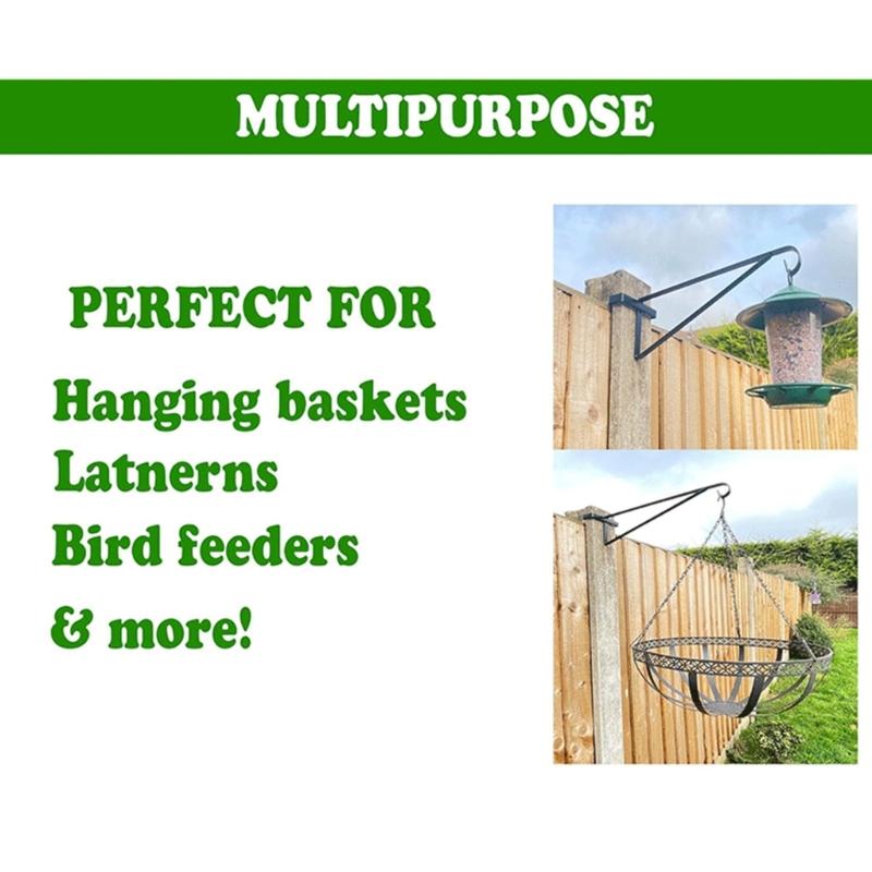 Household Flower Basket Support Arm Set of 4 for Fence Post, Metal Holders for 16 Inch Baskets, Balcony Display with Open Outdoor Spacing