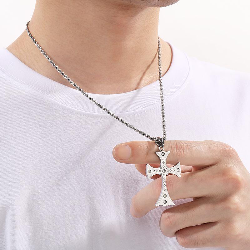 Personalized Crystal Stone Cross Necklace for Men Women 41*27mm Hip Hop Charm Pendant Gold Color Trendy Jewelry Gift