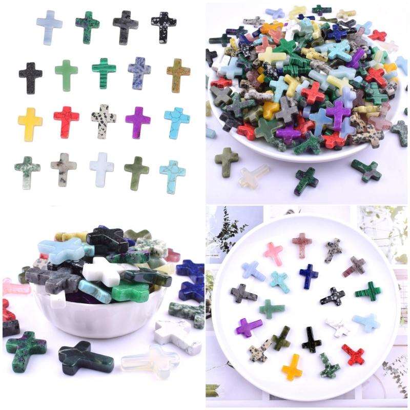 Pack of 19 Crystal Crosses Charm Holeless Design Natural Energy Enhancers for Meditations Home Office Desk Decors Craft