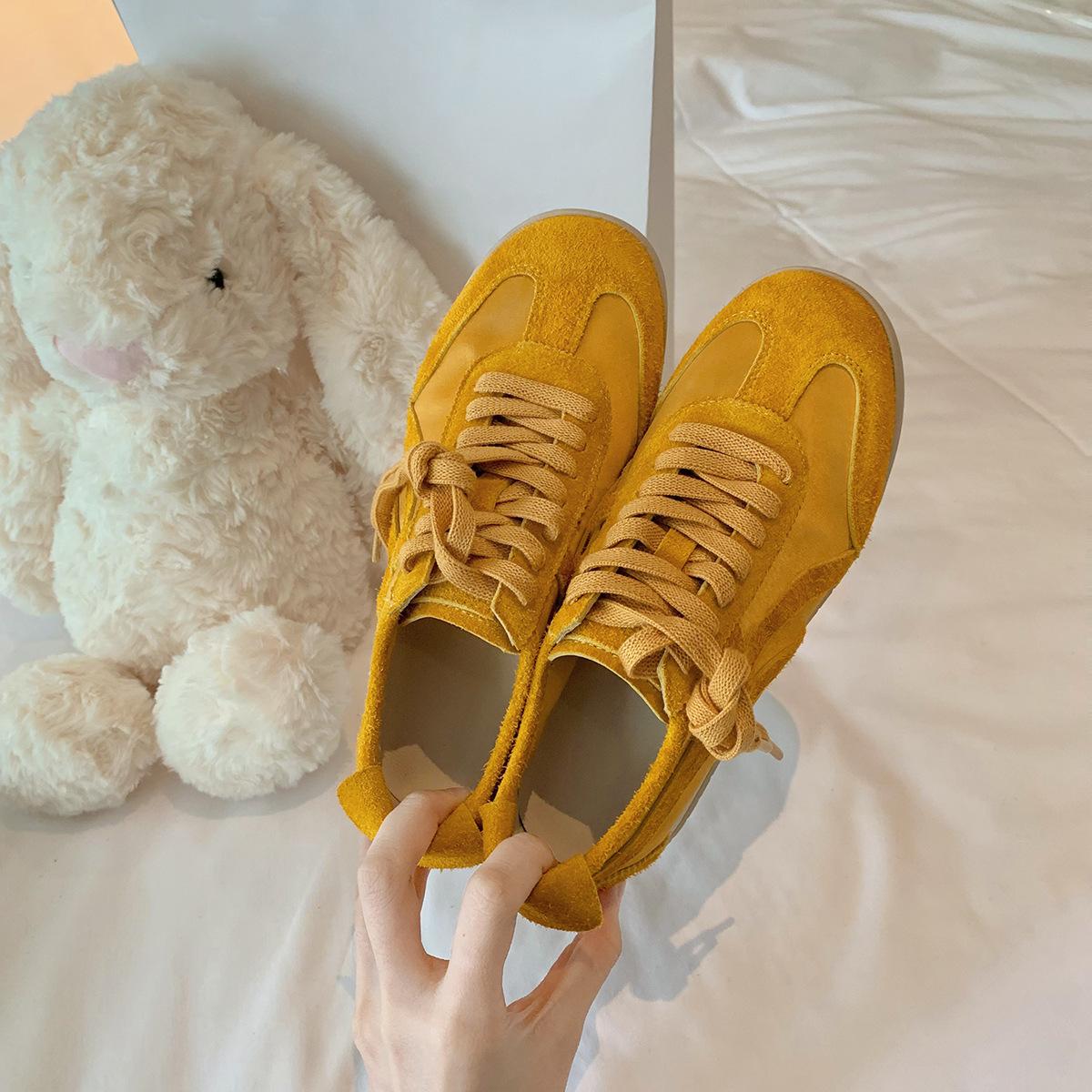 

Cowhide version~ Retro color matching lace-up 2025 spring versatile casual sports shoes Forrest Gump shoes genuine leather German training shoes women 39 жовтий