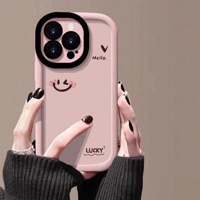 Pink Smiley Face Suitable for Apple 16promax Mobile Phone Case 15 Full-inclusive IPhone 14puls Puff 13mini12