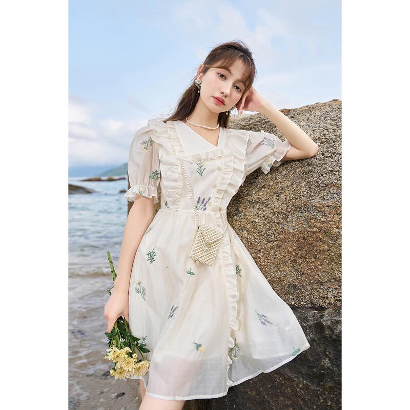 

Mishow French Style Embroidered Resort Dress S