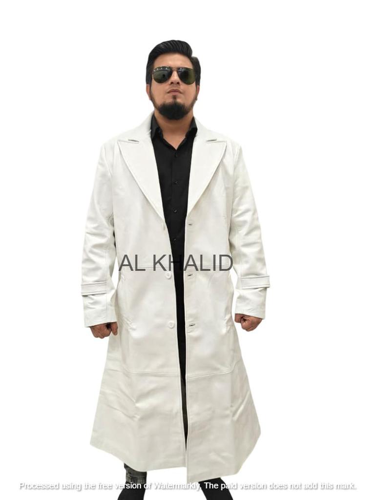 Ręcznie robiony Formalny Codzienny Roboczy Męski Płaszcz Trencz Stylowy Biały Prawdziwa Ręcznie Robiona Skóra