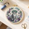 Cat DIY Stamped Embroidery Stitches Practice Kit with Embroidery Hoop 30x30cm for Beginners