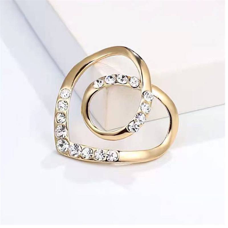 Zircon Buckle Scarf Womens Clothing Accessories Golden Heart Shaped Shiny Style