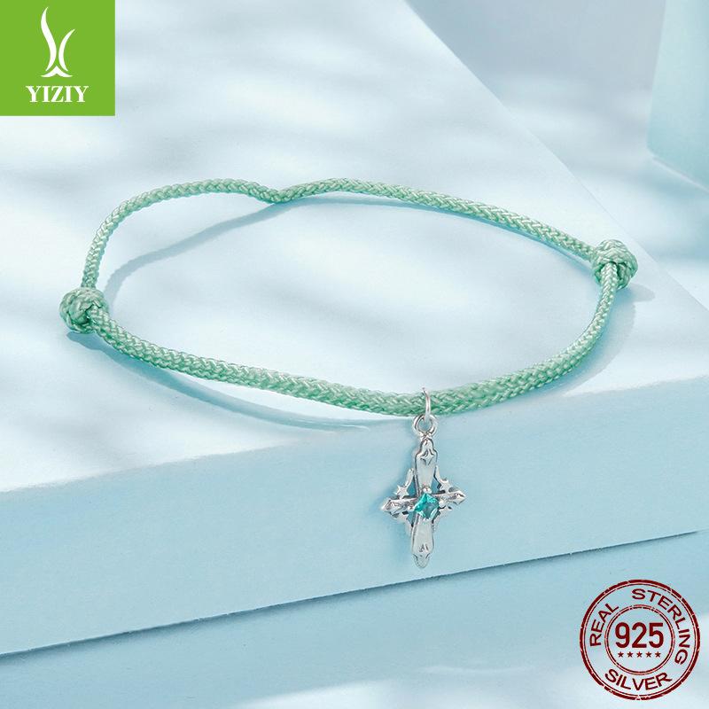 Cross-Border S925 Sterling Silver Starlight Cross Hand Rope Fashionable Simple Thin Bracelet Wind Woman