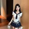 Women's Sailor Collar Embroidered T-Shirt & High-Waisted Pleated Skirt Set - Summer Short-Sleeve Style