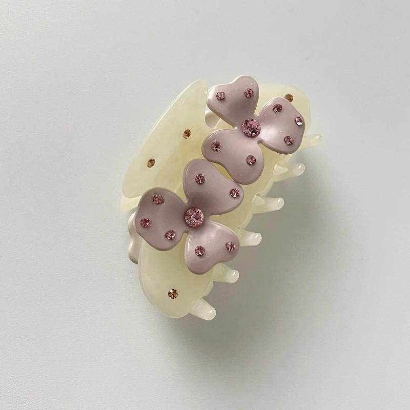 New Sweet Flower Hair Claw Rhinestones Acetate Claw Clip Cream Color Crab Hair Clips Hair Accessories for Woman Girls