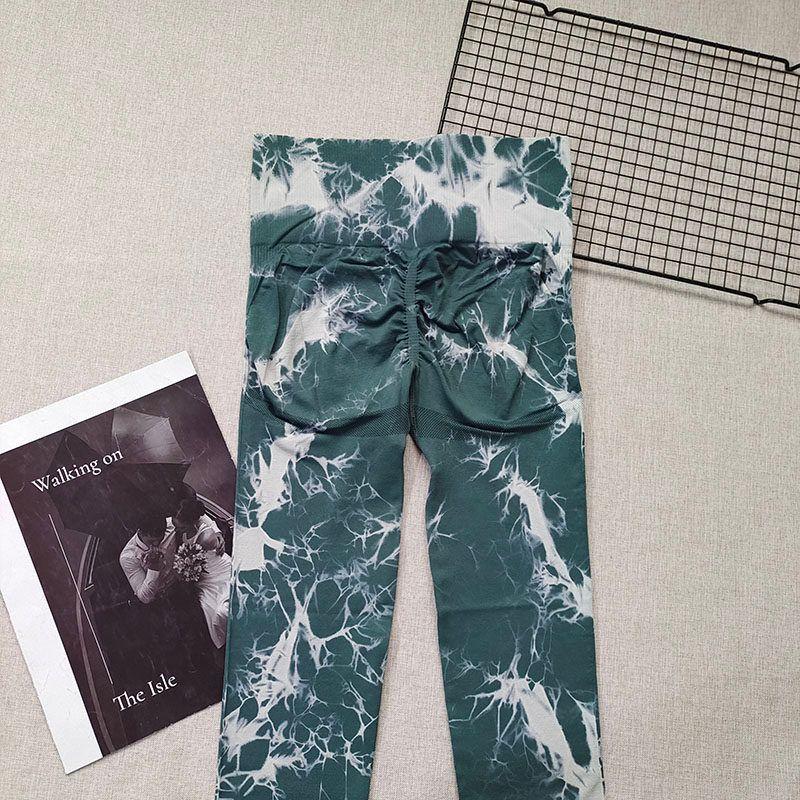 

Tie Dye Sports Fashion Peach Hip Raise Fitness Pants High Waist Belly Contracting Wait Lifting Tight Pants Running Spring & Fall Yoga Pants Army Green S