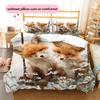 Biancheria da letto con motivo volpi e fiori Decorazione per la casa Regalo di compleanno (1 * copripiumino + 2 * federa, senza nucleo)