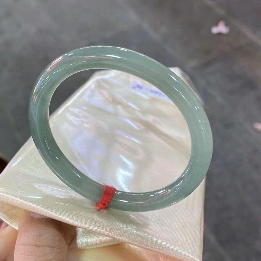Myanmar Treated Jadeite Women's Bangle - Oil Green Floating Flower Design