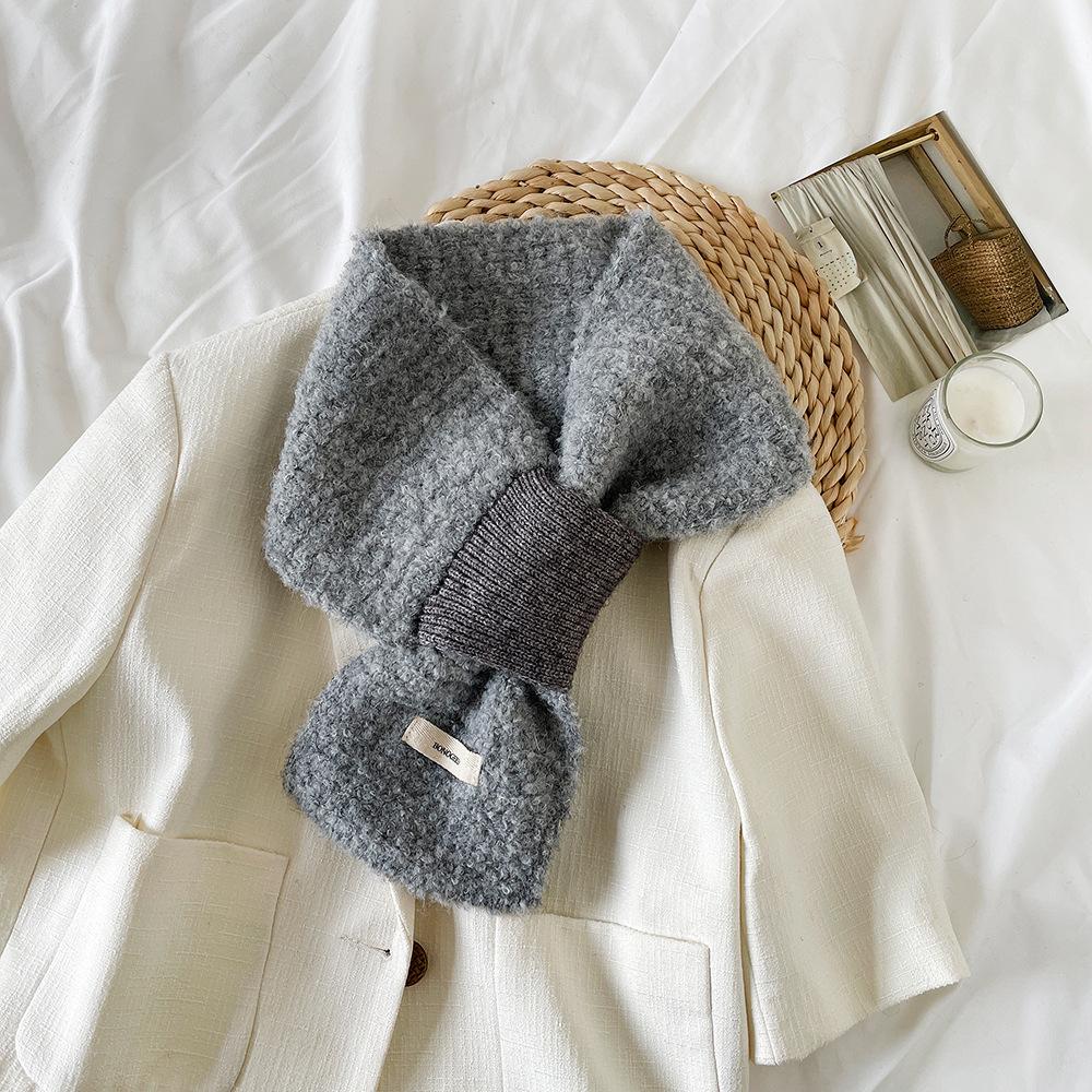 Winter knitted wool small ear scarf women's new high-end color simple relaxation with small scarf