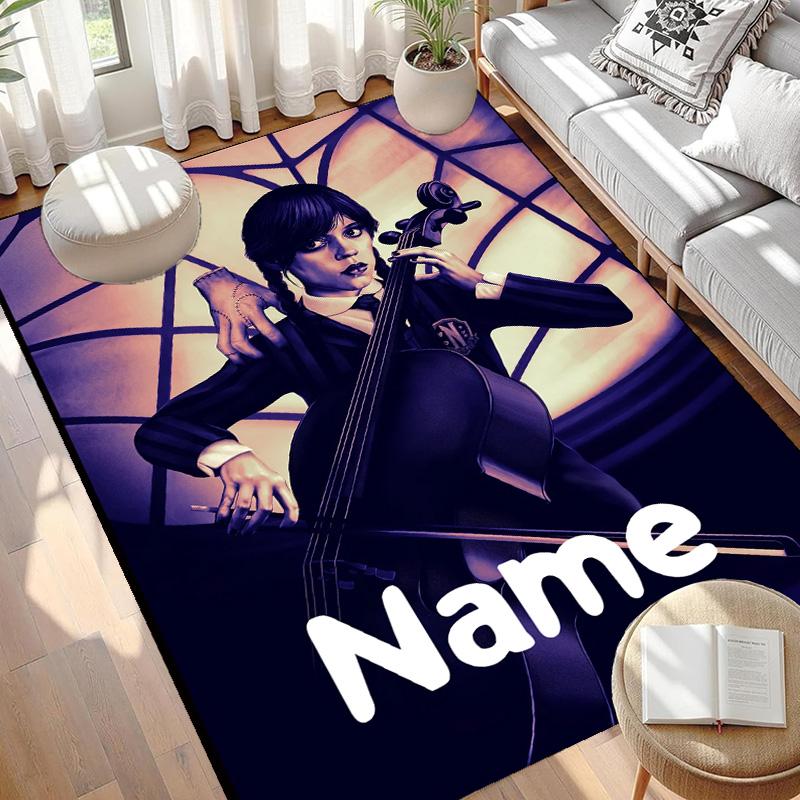 Custom Name Personalized Wednesday Print Carpet, Versatile Home Decor Rug, for Playroom, Apartment, Balcony, Entryway, Hallway Gift