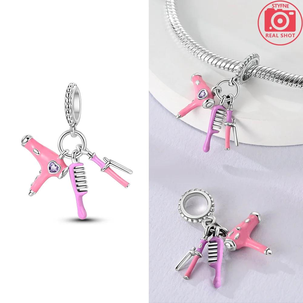 Charms Copper Original Scissors Hair Dryer Red Apple Cactus Beads Fit Bracelet Jewelry Women Diy Gift Necklace