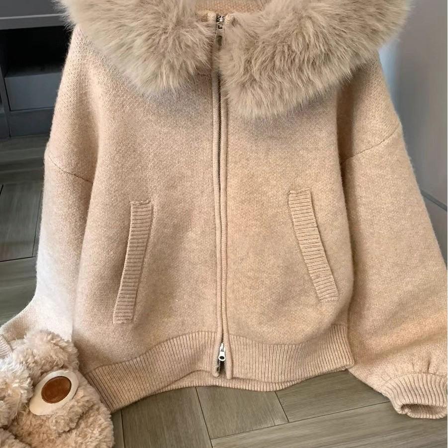 Big Collar Sweater Cardigan Jacket for Women Autumn Winter Loose Fit Slimming Knit Sweater