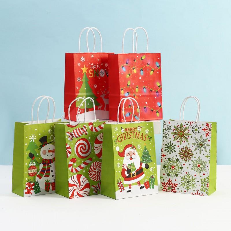 Kraft Paper Gift Bags Kids Christmas Candy Treats Halloween Party Favors Handheld Carrier