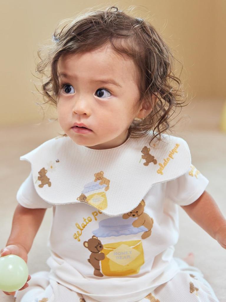 Gelato Pique Baby Honey Bear Print Bib PBGG254466 OWHT F