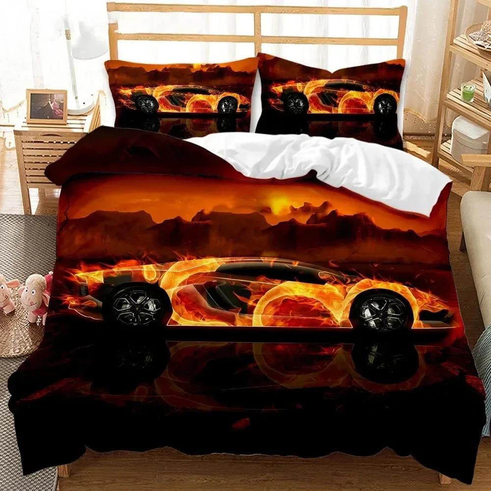 3D Print Sports Car Children'S Favorite Comfortable Duvet Cover Pillowcase Bedding Set Children Bedroom Decoration Home Textile