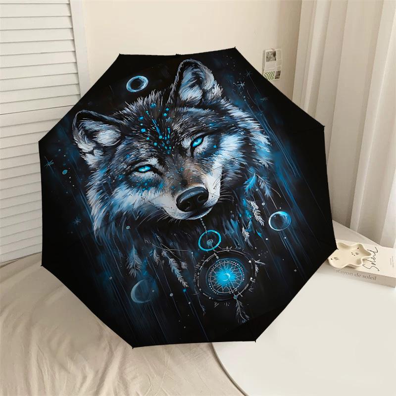 1 Stück Sternennacht Wolf Traumfänger Regenschirm, Outdoor Reiseaccessoire, Leicht & Langlebig, Perfektes Festivalgeschenk m1216005