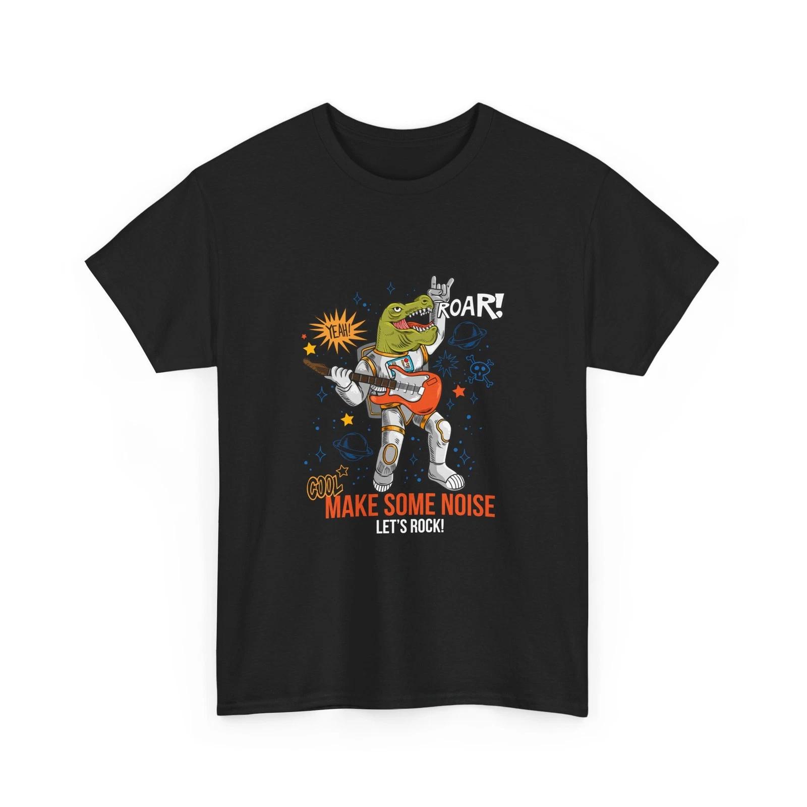 Dinosaur Rocker Make Some Noise Tee | Dino Guitar Roar, Fun/Cool T-Shirt, Cotton XL