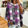 Women's Drawstring Hooded Sweatshirt with Retro Plaid Print Loose Fit Casual Top