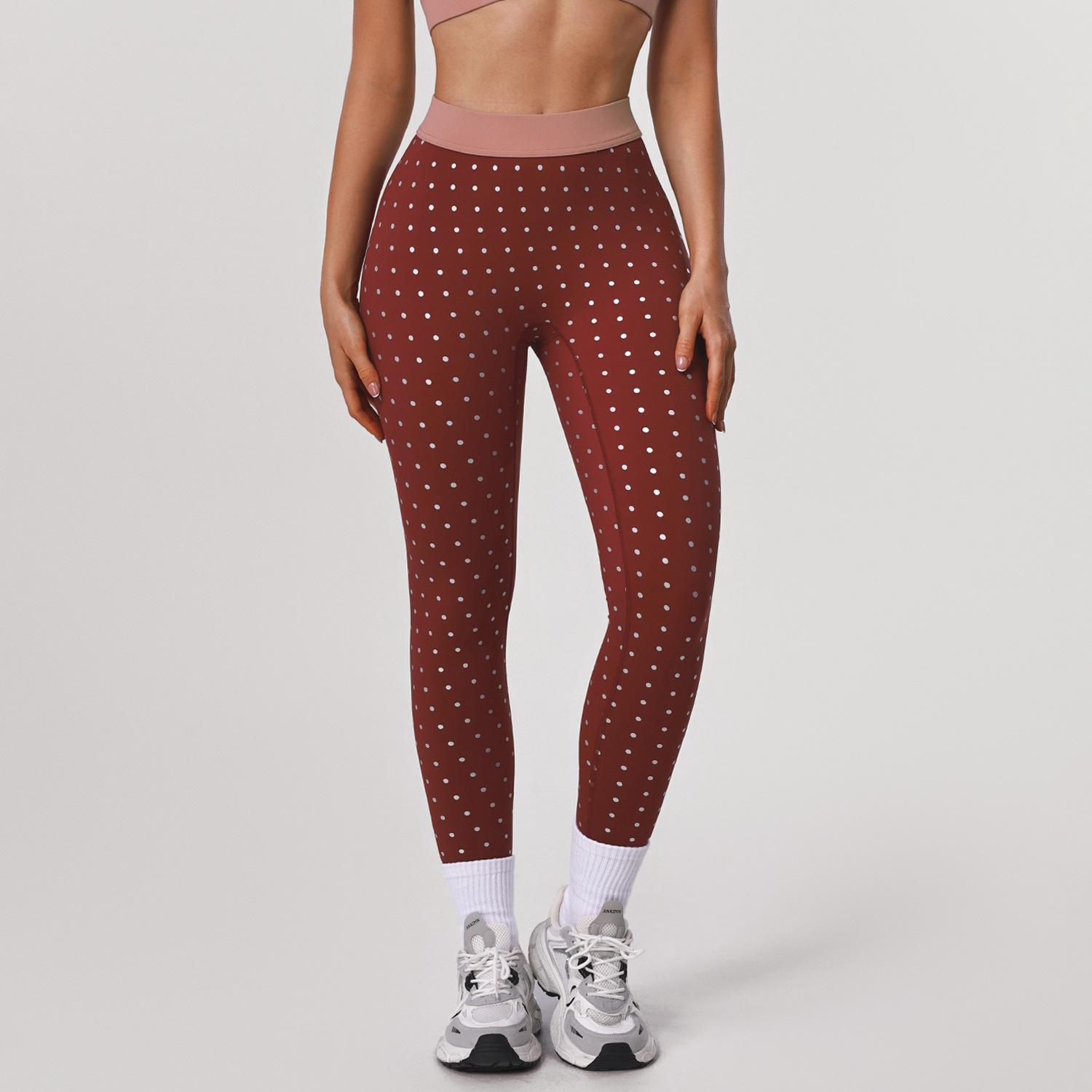 Women s High Waist Slim Fit Polka Dot 9 10 Length Leggings Tummy Control Casual Workout Yoga Pants S