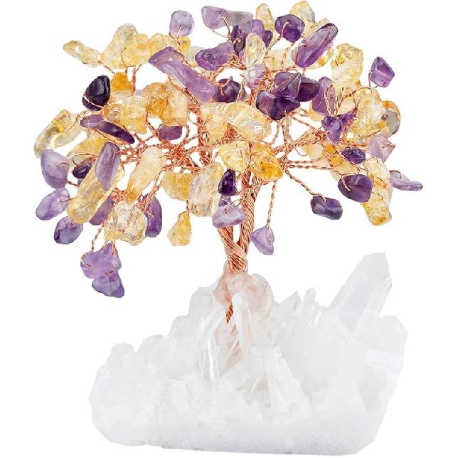 mookaitedecor Amethyst Crystal Tree, Quartz Cluster Rainbow Titanium Crystals Base Bonsai Money Tree for Wealth and Luck