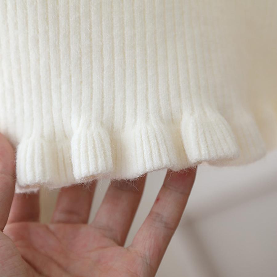 Fleece Knit Sweater for Girls Autumn Winter with Corded Trim, Fleece Lining, Base Layer, High Neck, Knitted Pullover