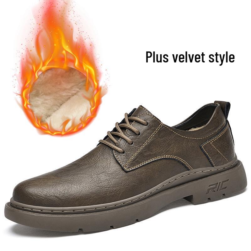 Men's Leather Outdoor Work & Hiking Casual Boots - Low-Top, Big Head Martin Style, Ideal for Spring & Autumn