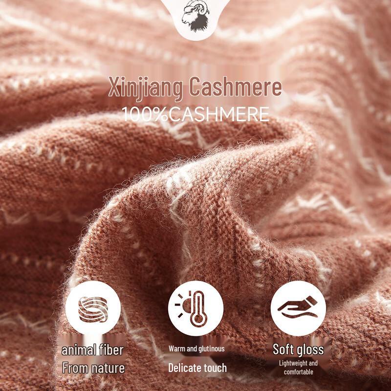 Zhaojun Women's 100% Cashmere Round Neck Striped Sweater