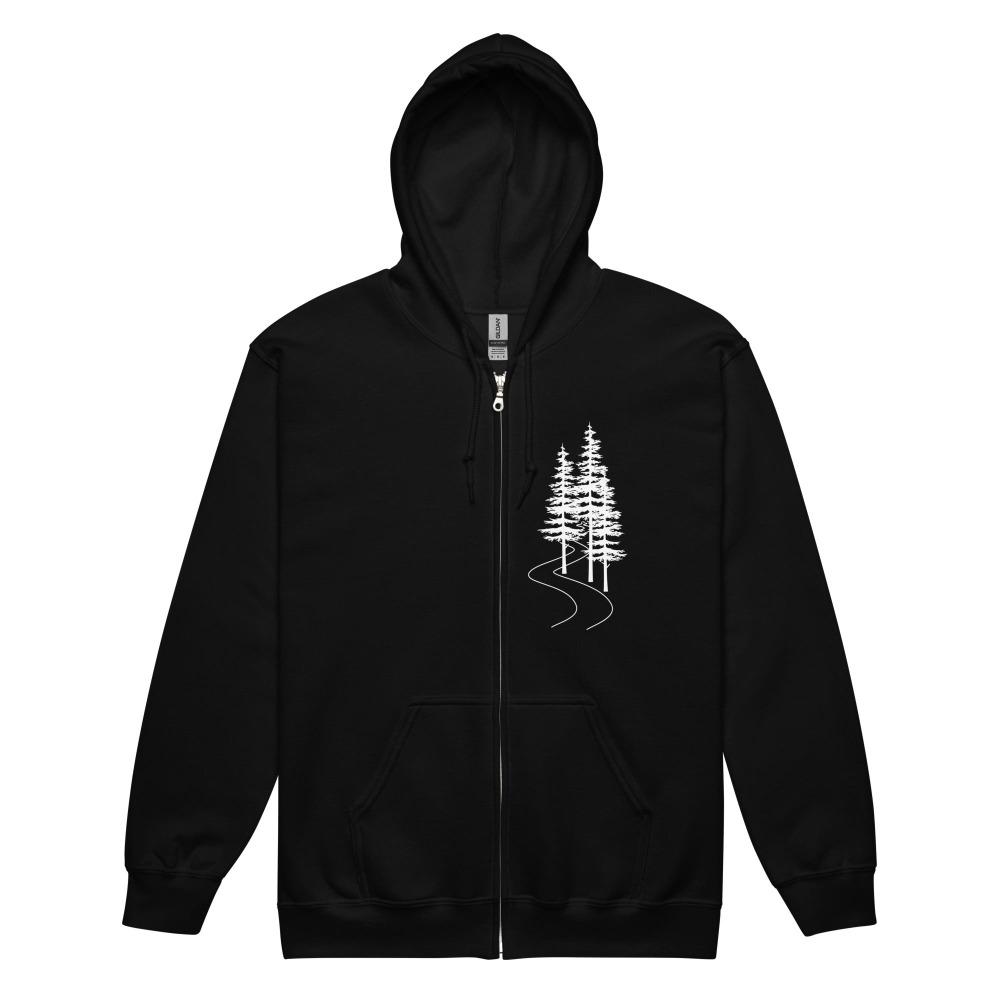 

Evergreen Tree Zip Up Hoodie | Snowy Pine Nature Graphic Sweatshirt S