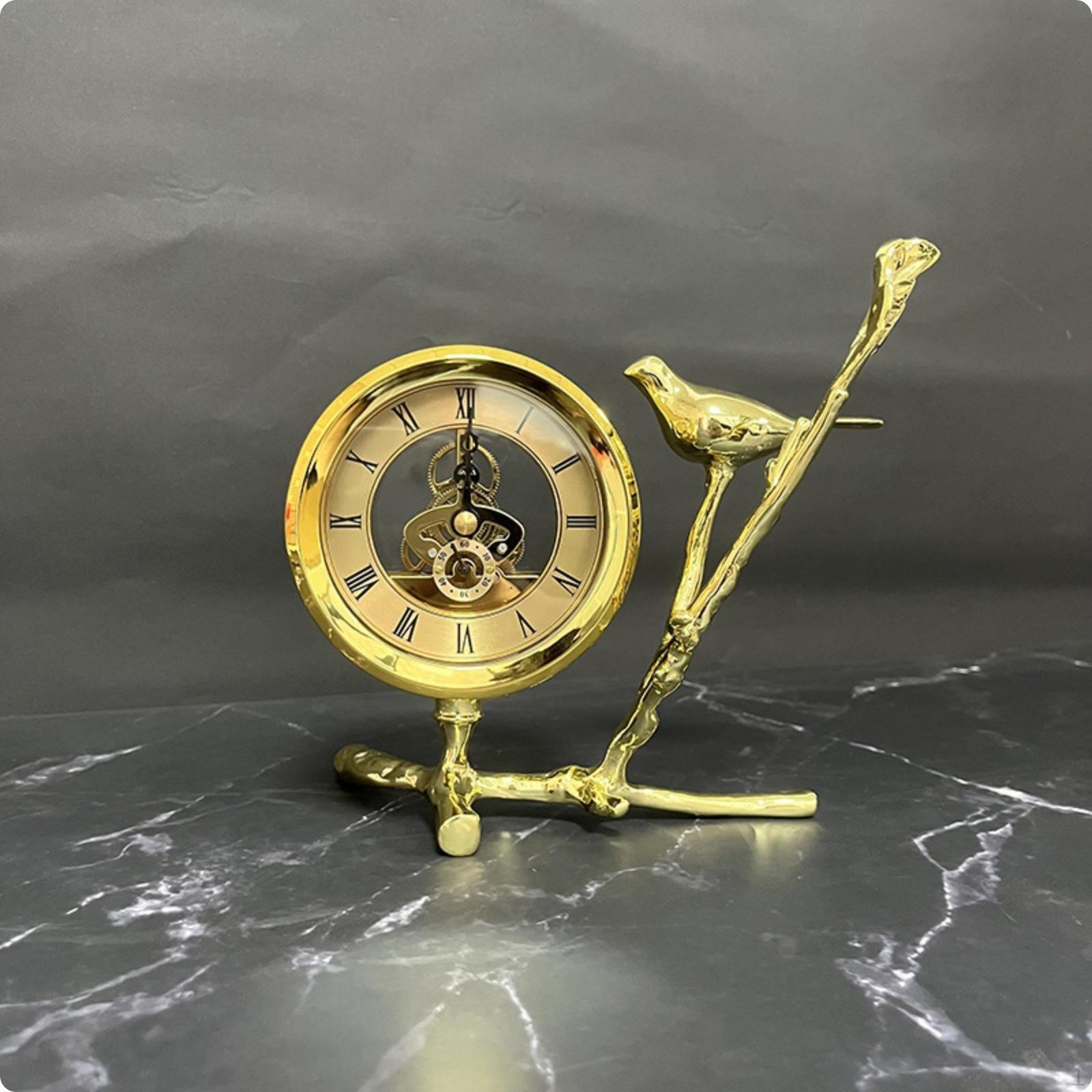 Bird Clock with Stand Toned Table Sculptural for Living Room, Bedroom, Entryway