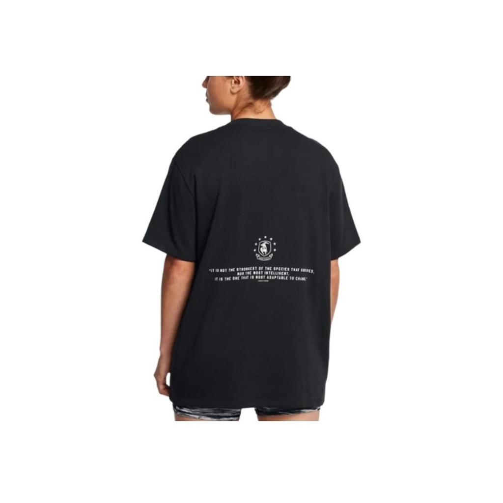 Under Armour Project Rock Letter Print Design Comfortable Loose Fit Short Sleeve T-Shirt Women Tops Black 1386440-001