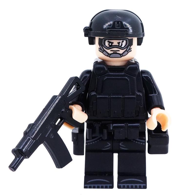 Qxl10 Black Swat Building Block Figurine Small Particle Mosaic Military Police Doll Toy
